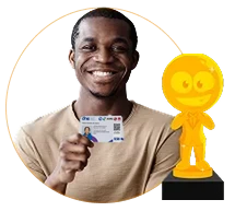 Estudante com bilhete